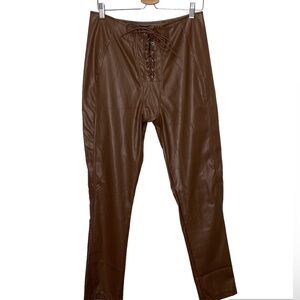 PrettyLittleThing Brown Faux Leather Lace-Up Pants